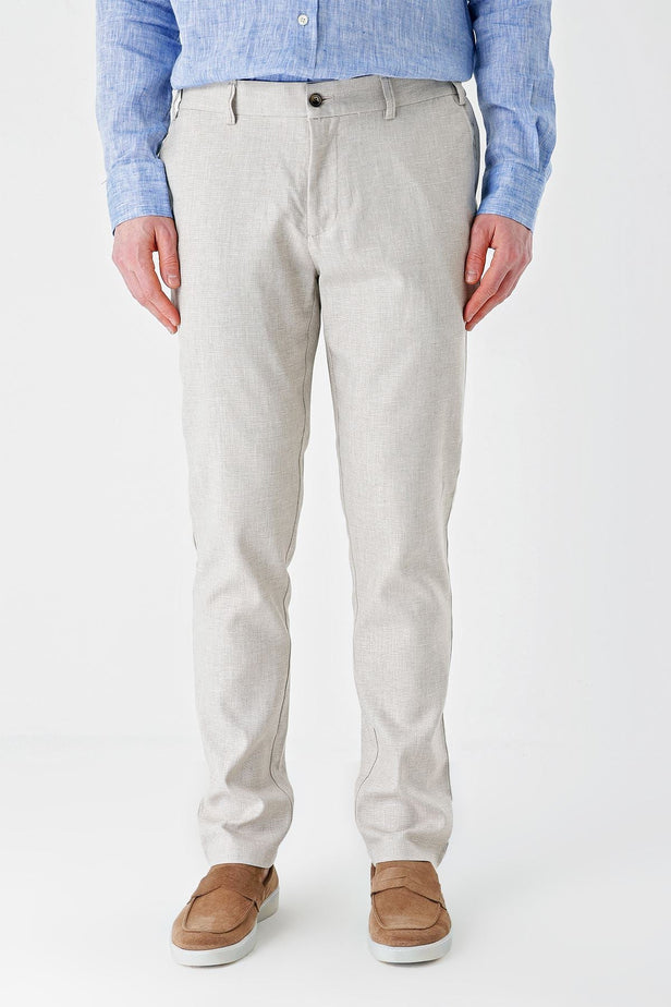 Linen Blend Elasticated Side Pocket Casual Comfort Fit Jogger Trousers 1003240159