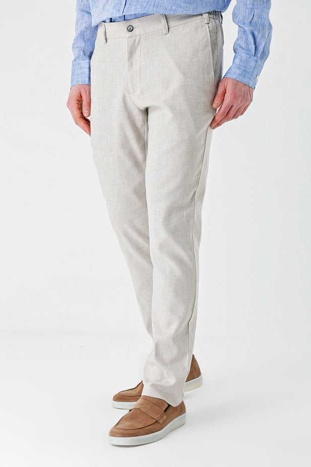 Linen Blend Elasticated Side Pocket Casual Comfort Fit Jogger Trousers 1003240159