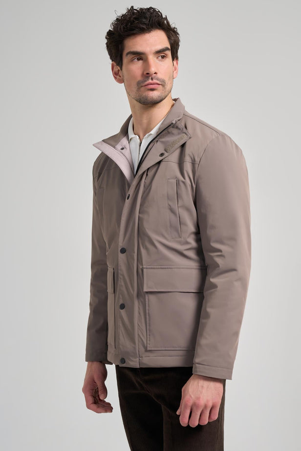 Dark Beige Stand Collar Side Pocket Padded Standard Fit Casual Coat 1007245166