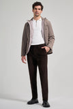 Dark Beige Stand Collar Side Pocket Padded Standard Fit Casual Coat 1007245166