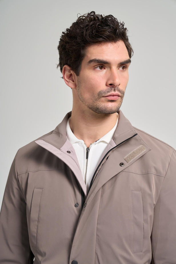 Dark Beige Stand Collar Side Pocket Padded Standard Fit Casual Coat 1007245166