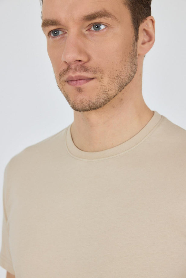 Short Sleeve Plain Crew Neck Pocketless Slim Fit Cotton T-Shirt 1011250158