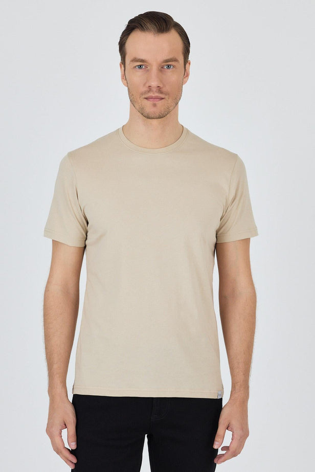 Short Sleeve Plain Crew Neck Pocketless Slim Fit Cotton T-Shirt 1011250158