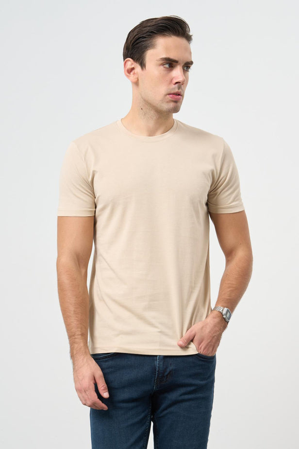Short Sleeve Plain Crew Neck Slim Fit Cotton T-Shirt 1011240185