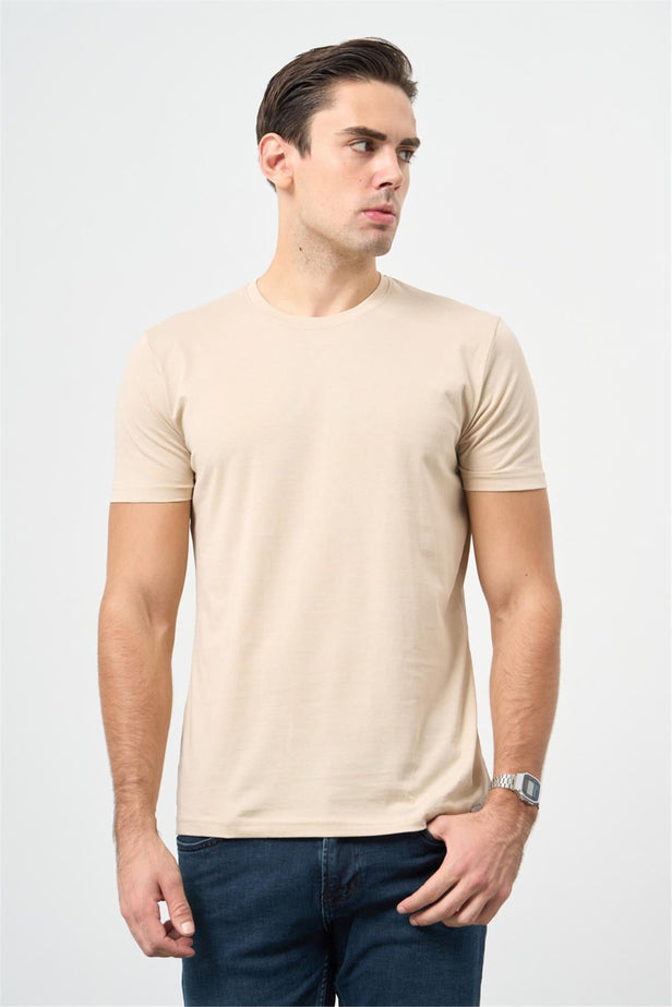Short Sleeve Plain Crew Neck Slim Fit Cotton T-Shirt 1011240185