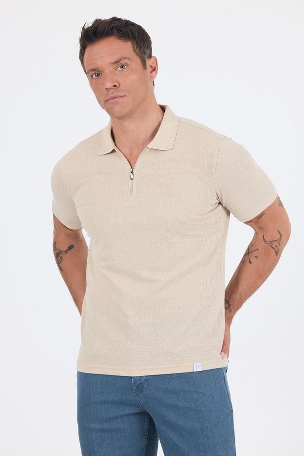 Short Sleeve Plain Supreme Polo Collar Pocketless Cotton Casual Slim Fit T-Shirt 1011250162