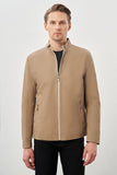 Faux Leather Stand Collar Full-Lined Slim Fit Casual Jacket 1038245152
