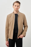 Faux Leather Stand Collar Full-Lined Slim Fit Casual Jacket 1038245152