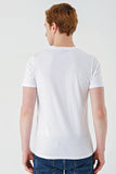 White Short Sleeve Printed Crew Neck Pocket Slim Fit Cotton T-Shirt 1011240179