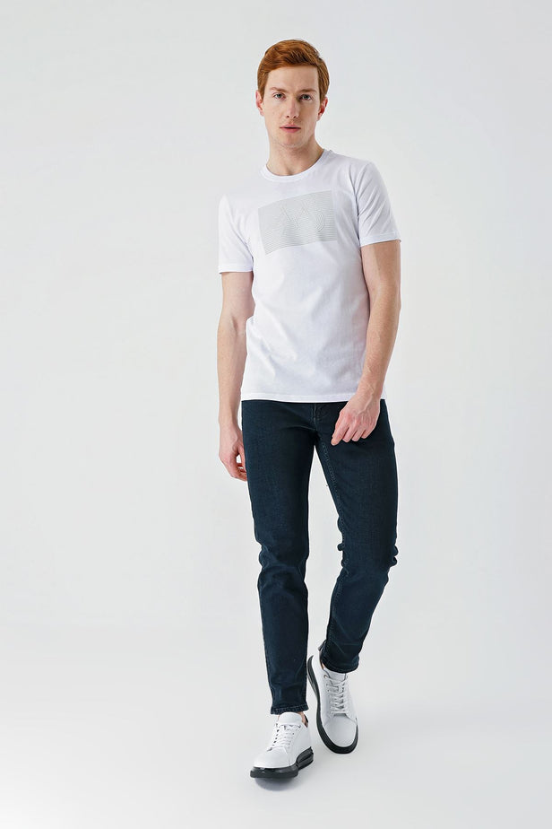 Short Sleeve Printed Crew Neck Pocket Slim Fit Cotton T-Shirt 1011240181