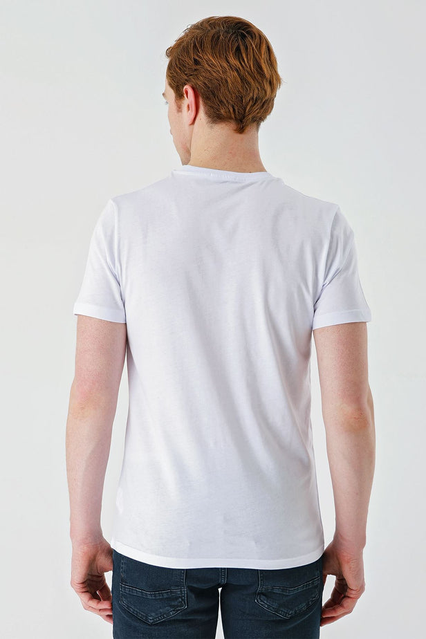 Short Sleeve Printed Crew Neck Pocket Slim Fit Cotton T-Shirt 1011240181