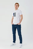 White Short Sleeve Printed Crew Neck Pocket Slim Fit Cotton T-Shirt 1011240179