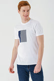 White Short Sleeve Printed Crew Neck Pocket Slim Fit Cotton T-Shirt 1011240179