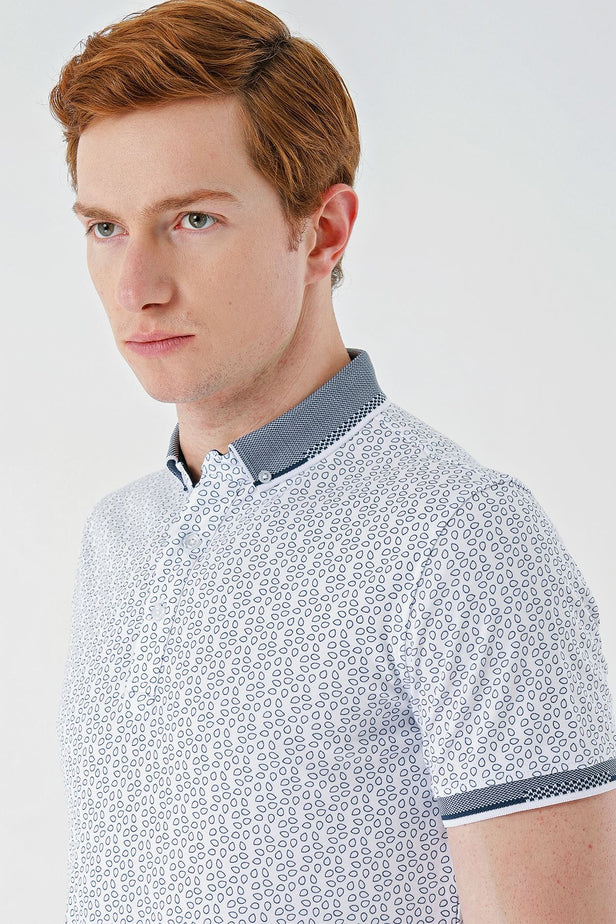 IMZA Men's Printed Oxford Slim Fit Casual Polo T-Shirt – 1011240177