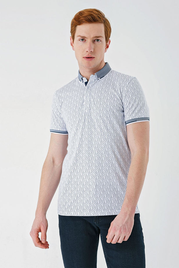 IMZA Men's Printed Oxford Slim Fit Casual Polo T-Shirt – 1011240177