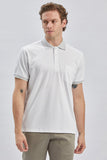 White Short Sleeve Self Patterned Oxford Polo Collar Pocket Comfort Fit T-Shirt 1011240171