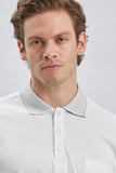 White Short Sleeve Self Patterned Oxford Polo Collar Pocket Comfort Fit T-Shirt 1011240171