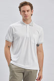 White Short Sleeve Self Patterned Oxford Polo Collar Pocket Comfort Fit T-Shirt 1011240171