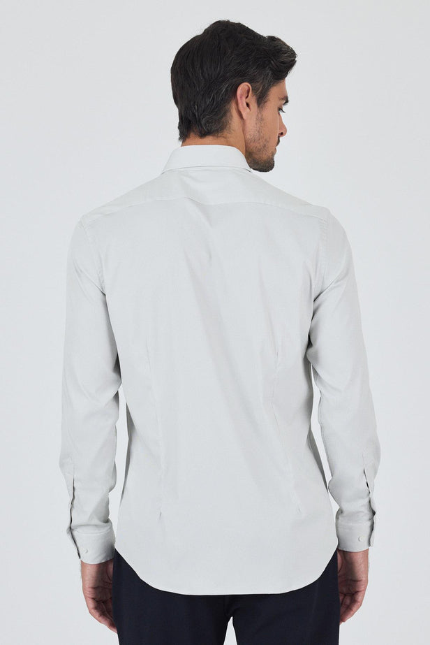 Lilac White Convertible Sleeve Smart Collar Pocketless Slim Fit Shirt 1004250229