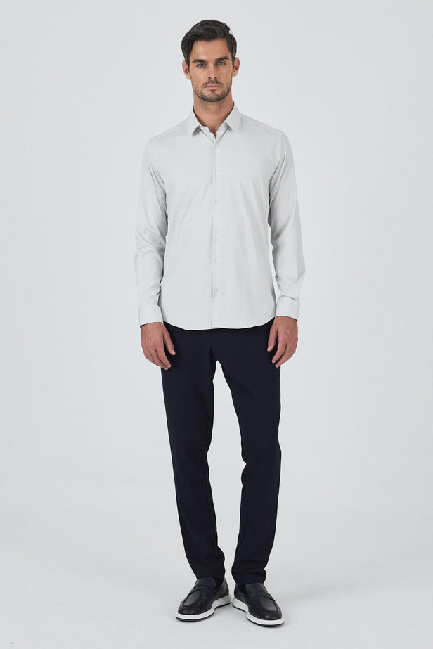 Lilac White Convertible Sleeve Smart Collar Pocketless Slim Fit Shirt 1004250229
