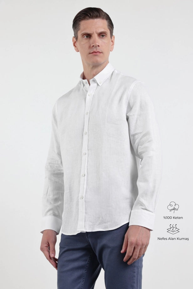 IMZA Men's 100% Linen Button-Down Slim Fit Shirt – 1004260161