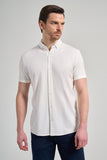 Short Sleeve Plain Knit Italian Collar Pocketless Slim Fit Cotton Shirt 1004250156