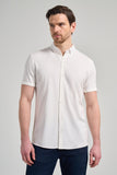 Short Sleeve Plain Knit Italian Collar Pocketless Slim Fit Cotton Shirt 1004250156