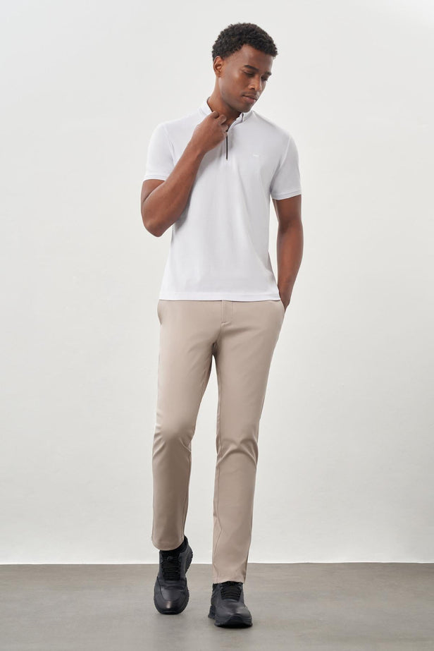 Short Sleeve Plain Pique Polo Collar Pocketless Slim Fit Cotton T-Shirt 1011245900