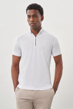 Short Sleeve Plain Pique Polo Collar Pocketless Slim Fit Cotton T-Shirt 1011245900