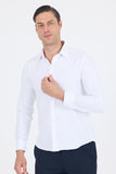 Long Sleeve Hard Collar Pocketless Slim Fit Cotton Shirt 1004240324
