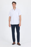 White Short Sleeve Self Patterned Hard Collar Pocket Comfort Fit Shirt 1004250262