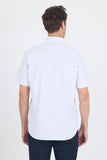 White Short Sleeve Self Patterned Hard Collar Pocket Comfort Fit Shirt 1004250262