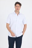 White Short Sleeve Self Patterned Hard Collar Pocket Comfort Fit Shirt 1004250262