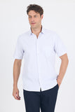 White Short Sleeve Self Patterned Hard Collar Pocket Comfort Fit Shirt 1004250262