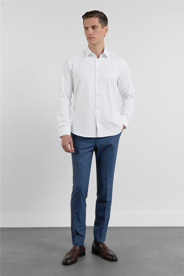 Long Sleeve Hard Collar Pocketless Slim Fit Oxford Shirt 1004255284