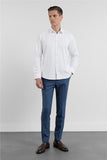 Long Sleeve Hard Collar Pocketless Slim Fit Oxford Shirt 1004255284