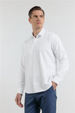 Long Sleeve Hard Collar Pocketless Slim Fit Oxford Shirt 1004255284