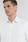 Long Sleeve Hard Collar Pocketless Slim Fit Oxford Shirt 1004255284