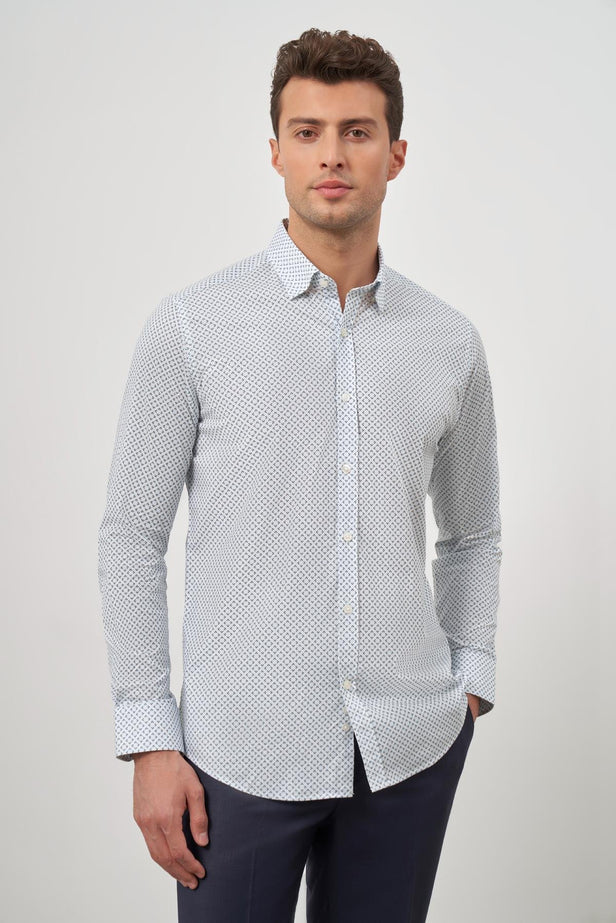 Long Sleeve Perfectto Button-Down Collar Pocketless Cotton Classic Slim Fit Shirt 1004240259
