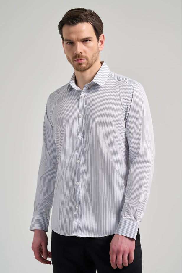 IMZA Men's Striped Semi-Italian Collar Slim Fit Classic Shirt – 1004245218