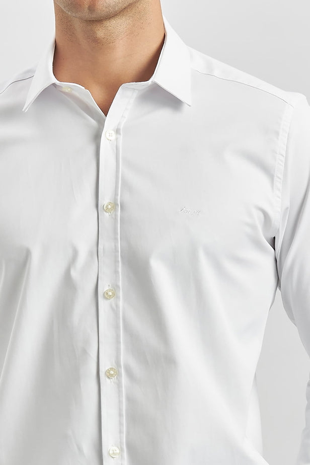Long Sleeve Plain Weave Stiff Collar Classic Slim Fit Shirt 1004240334