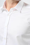 White Long Sleeve Plain Weave Hard Collar Slim Fit Shirt 1004245324