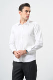 White Long Sleeve Plain Weave Hard Collar Slim Fit Shirt 1004245324