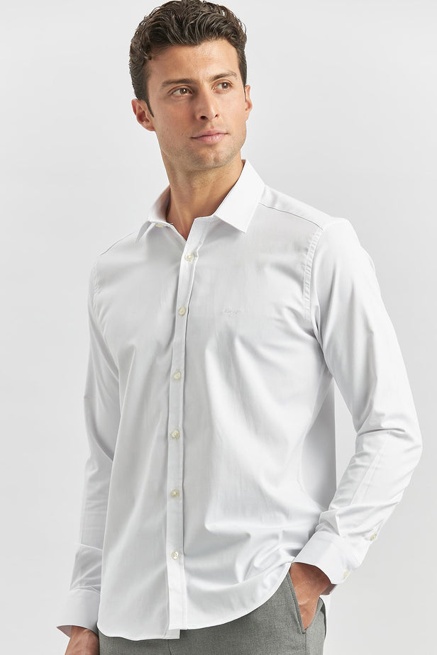 Long Sleeve Plain Weave Stiff Collar Classic Slim Fit Shirt 1004240334
