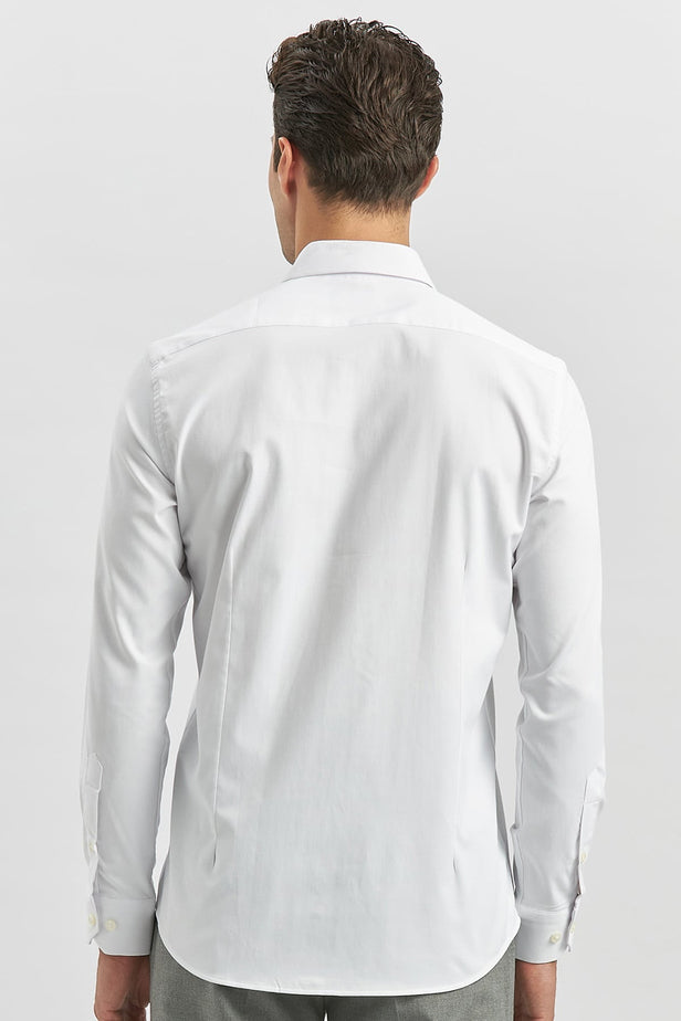 Long Sleeve Plain Weave Stiff Collar Classic Slim Fit Shirt 1004240334