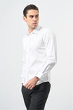 White Long Sleeve Plain Weave Hard Collar Slim Fit Shirt 1004245324