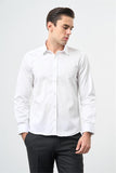White Long Sleeve Plain Weave Hard Collar Slim Fit Shirt 1004245324