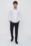 White Long Sleeve Plain Weave Stiff Collar Basic Slim Fit Shirt 1004245057