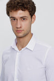 White Long Sleeve Plain Weave Stiff Collar Basic Slim Fit Shirt 1004245057