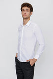 White Long Sleeve Plain Weave Stiff Collar Basic Slim Fit Shirt 1004245057